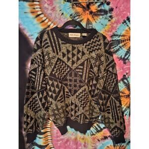 Vintage MATT MORGAN 90s Black Gray Acrylic Wild Geometric Sweater Mens XL